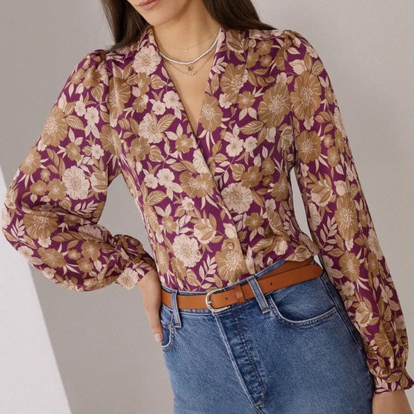 Favorite Daughter x Anthropologie Rami Sm Purple Pink Silky Double Button Front - Picture 11 of 15